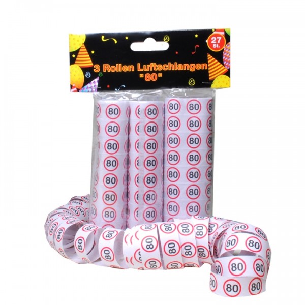 3er Pkg. Luftschlangen "80er Geburtstag"