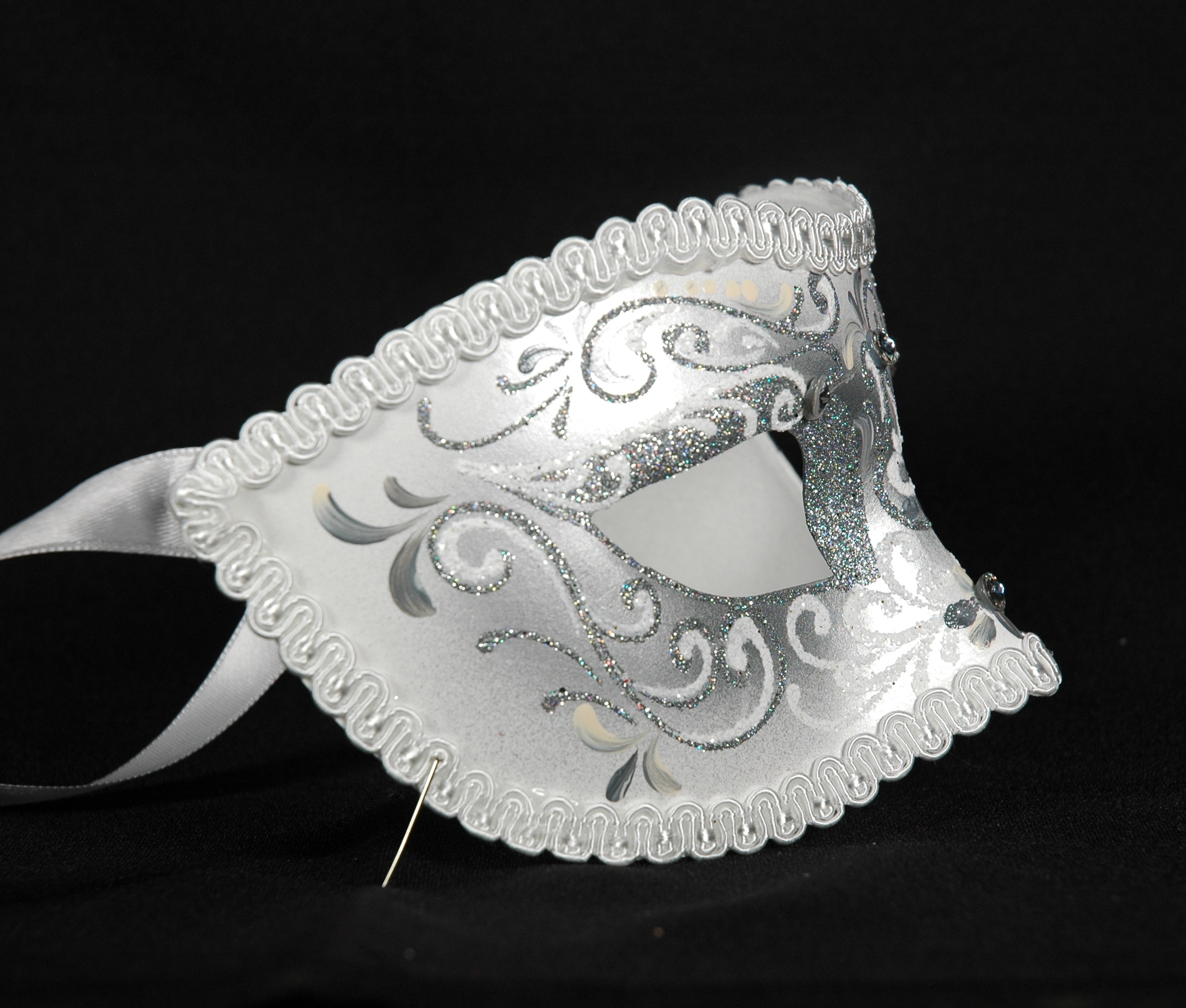 Venezianische Maske Columbine "Ice"  weiß-silber