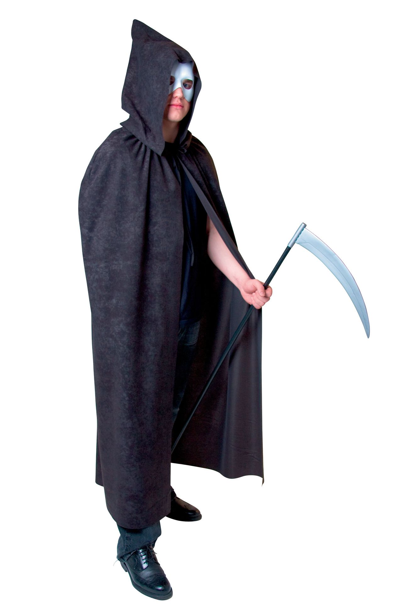 Schwarzer Umhang mit Kapuze Velour f. Erwachsene
