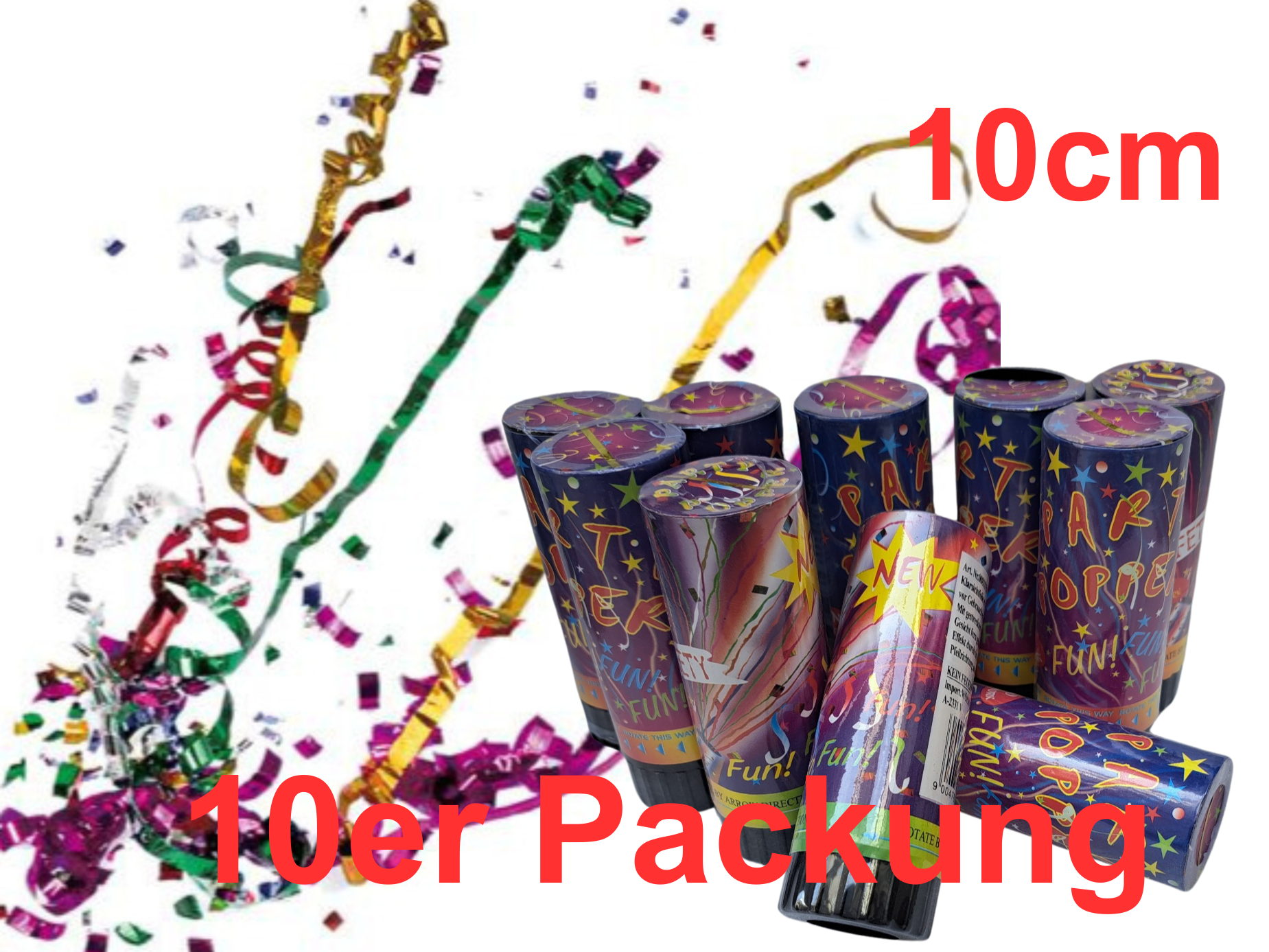 10er Packung  Mini-Konffetti Kanonen ca.10cm  Folienfüllung