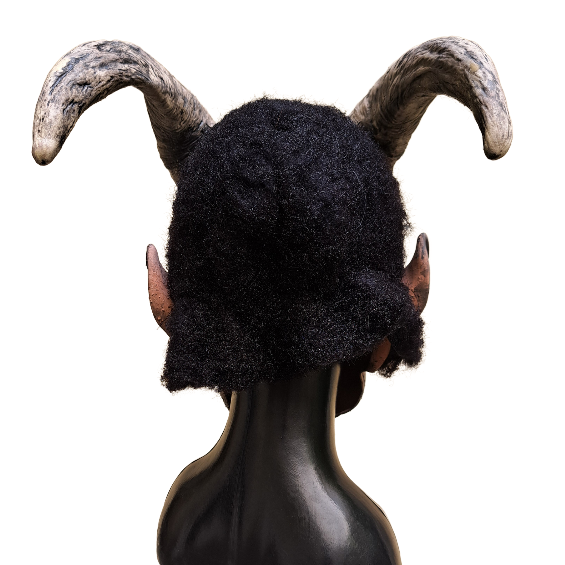 Krampus Maske natur-braun mit schwarzen Plüsch Haar
