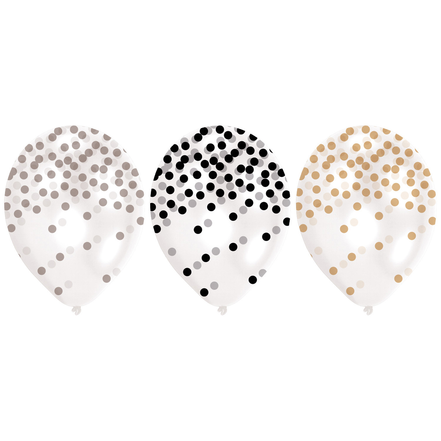 6 Stück Luftballons "Konfetti schw-gold-silber"