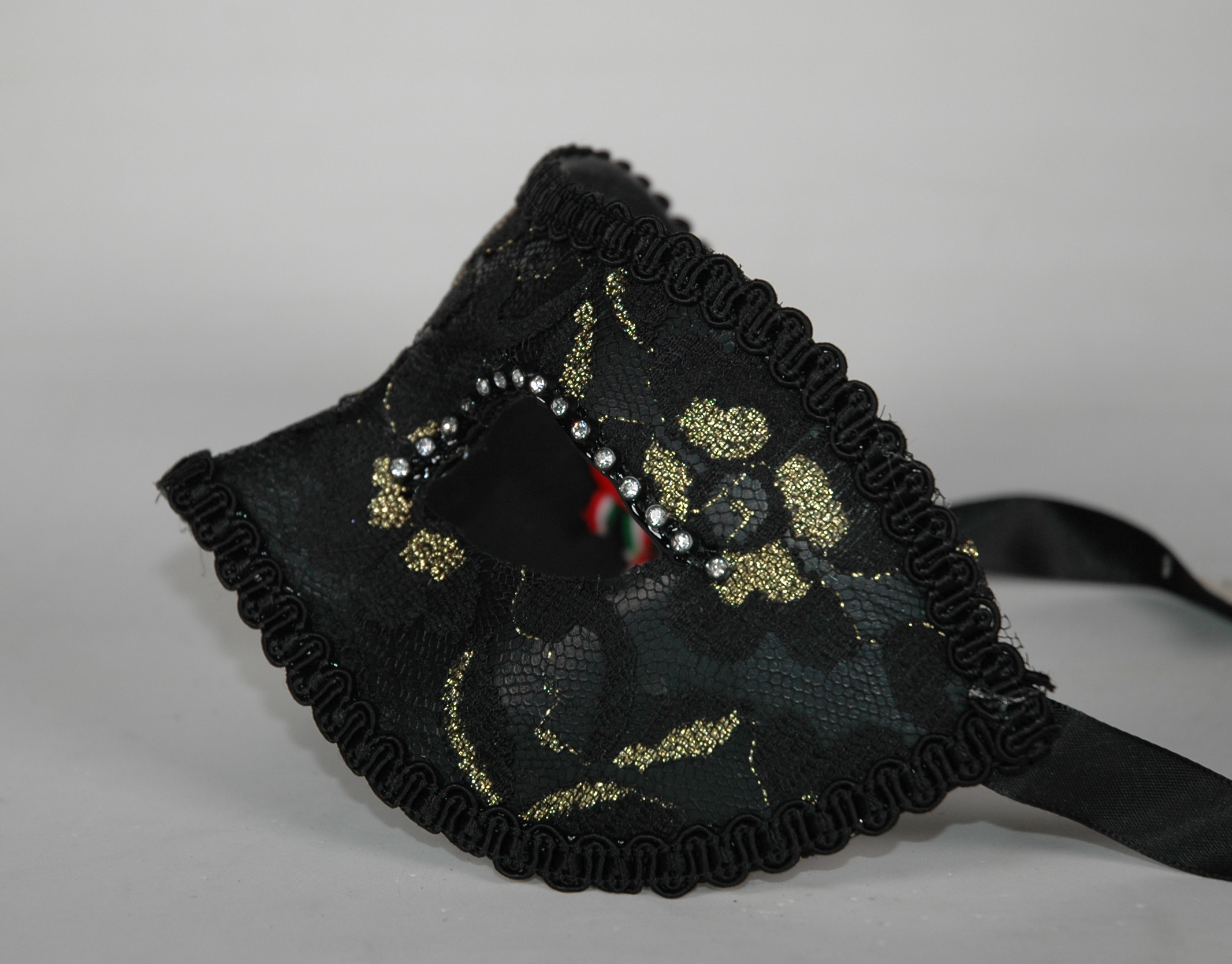 Venezianische Damen Maske Columbine schwarz-goldener Spitze