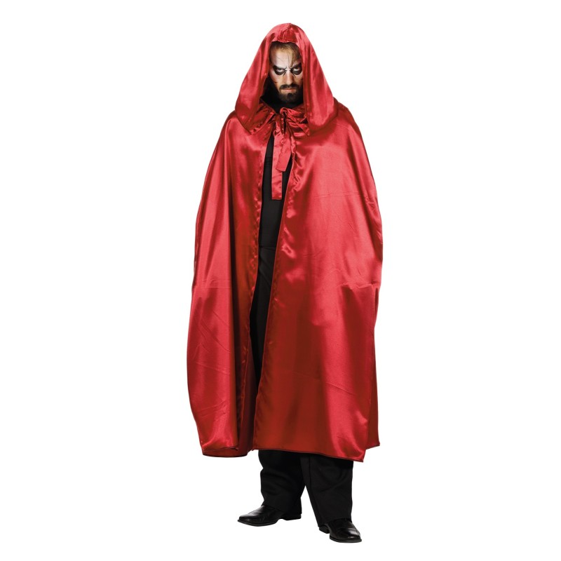 Satin Umhang mit Kapuze weinrot   50