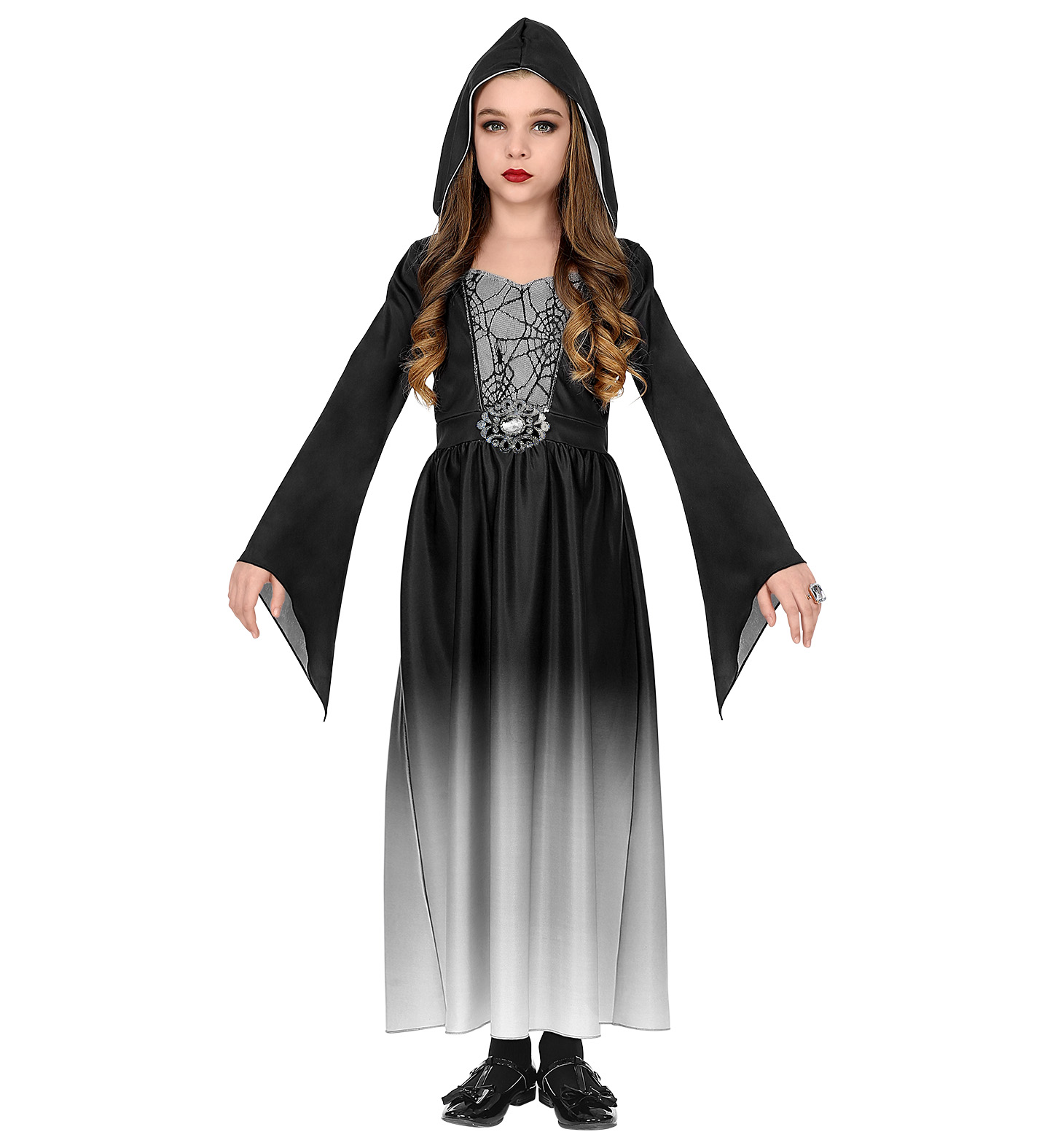 Gothic Girl  Gr.128 graues Kleid mit Kapuze