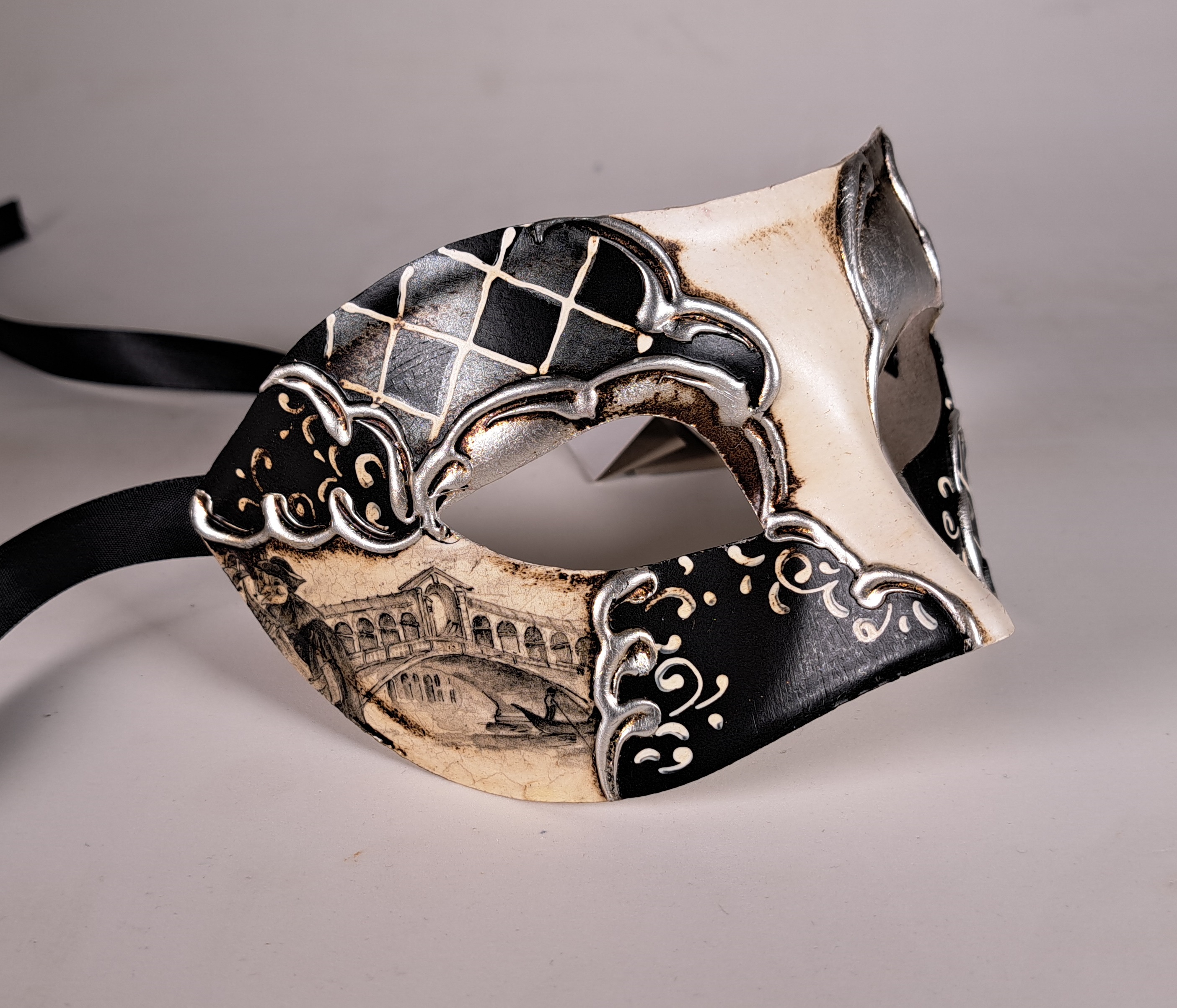 Venezianische Maske Columbine VENEZIA schwarz-silber