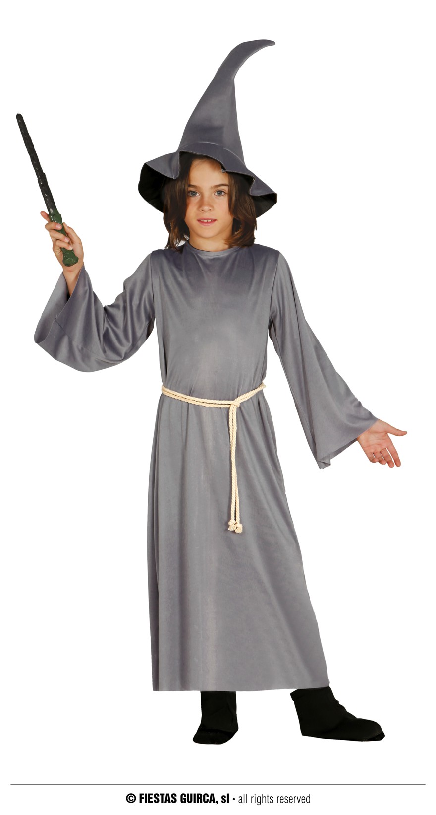 Graue Zauberer Kutte mit Hut 10-12 Jahre