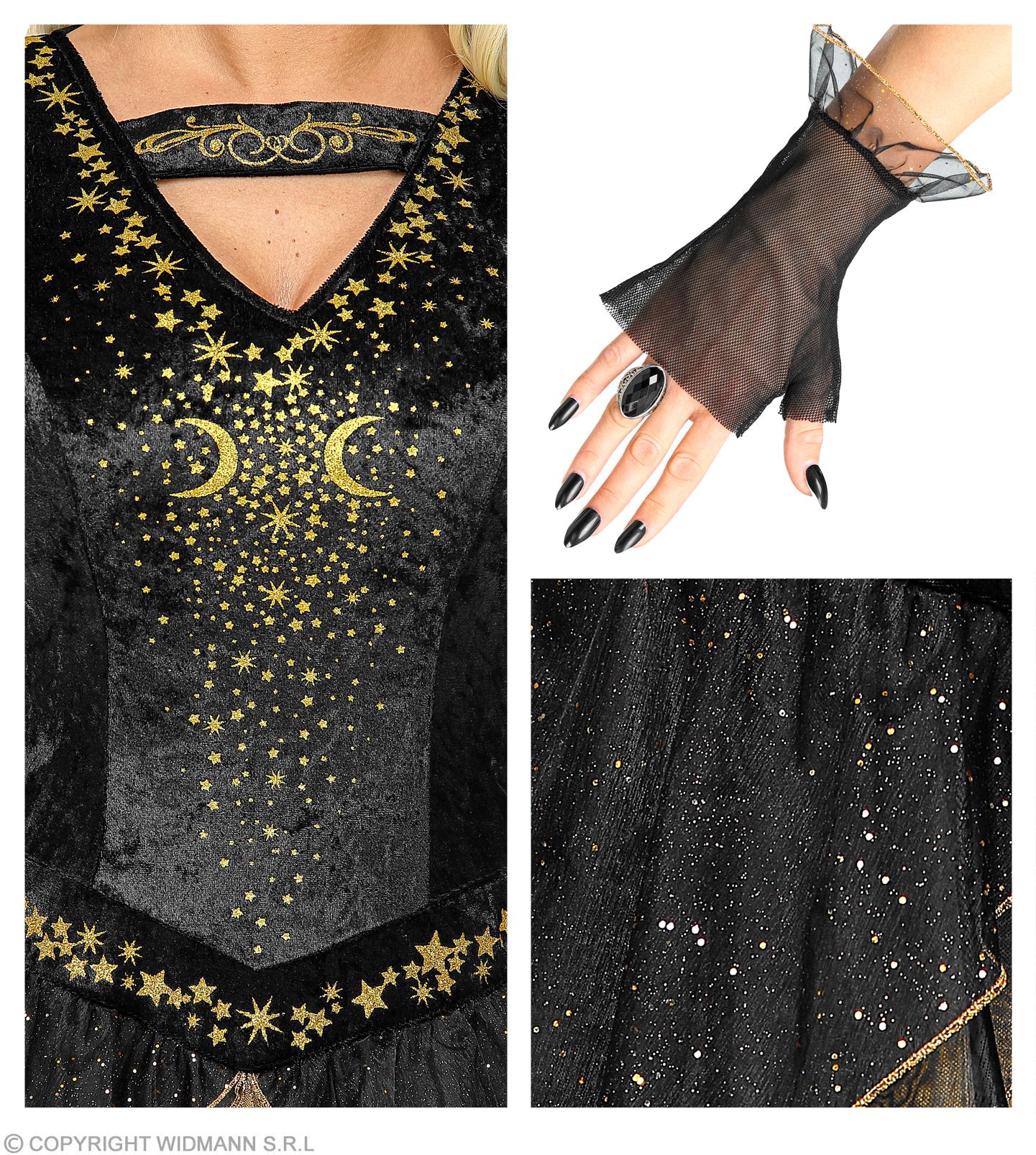 Mitternachtshexe Kleid  SMALL mit Hut und Handschuhe