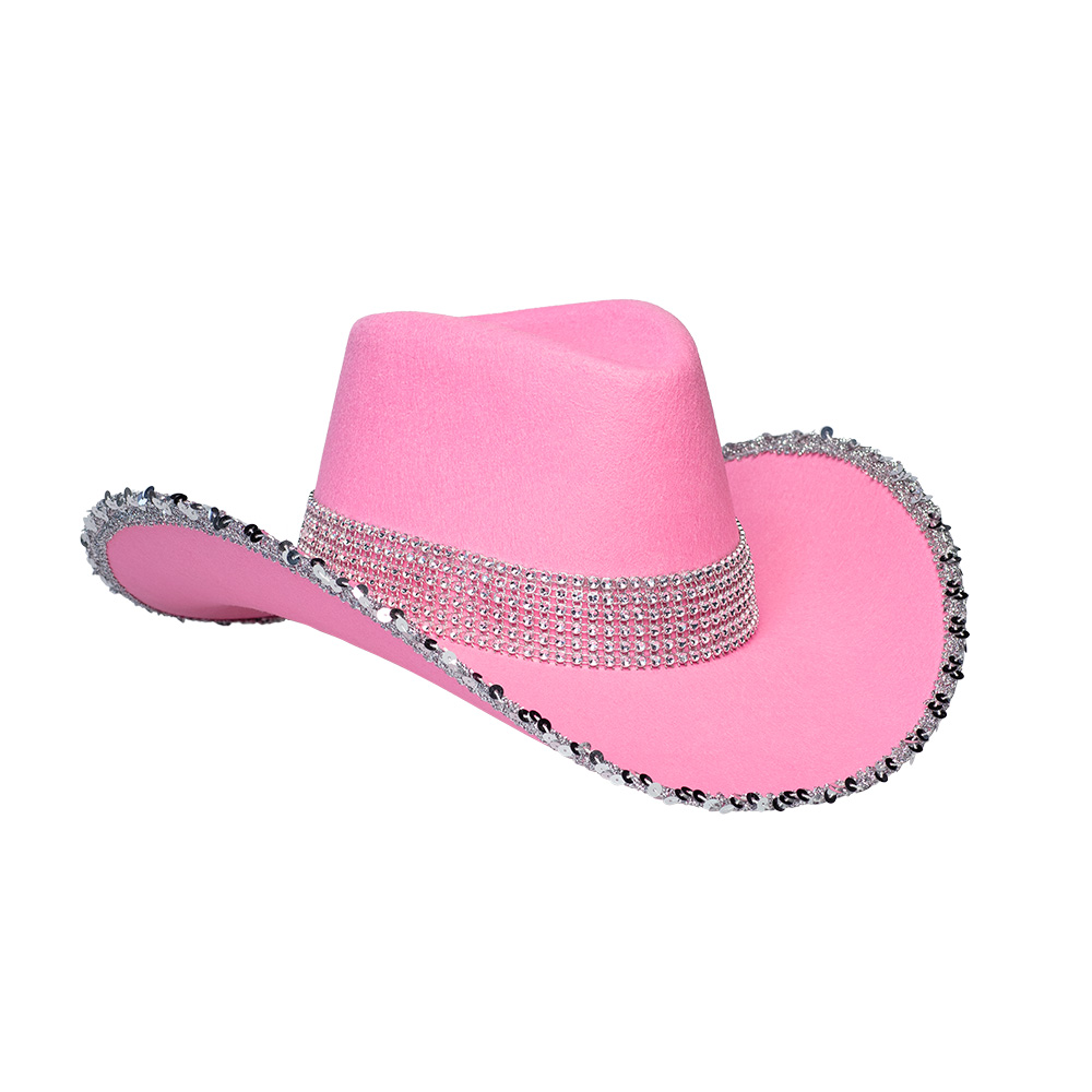Rosa Lady-Cowboy Hut mit Pailletten und Strass Deko