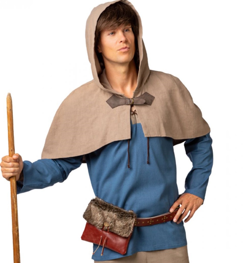 Mittelalter Gugel, Umhang mit Kapuze natur-farben