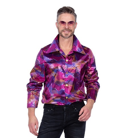 Disco Party Hemd Gr.52/54 Pailletten-Lila