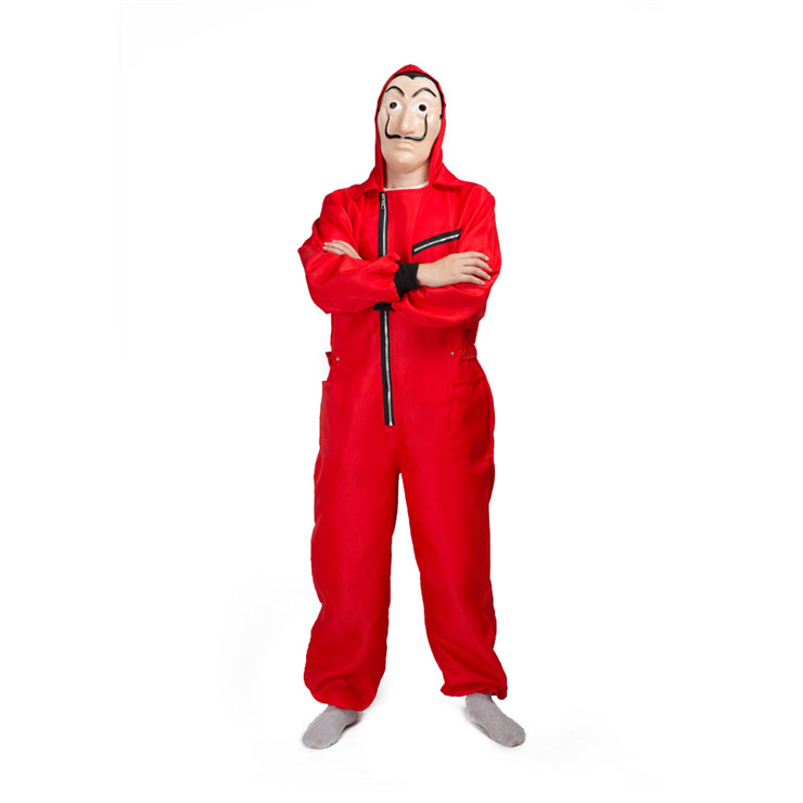 Roter Overall SMALL mit Kapuze und Maske für Erwachsene