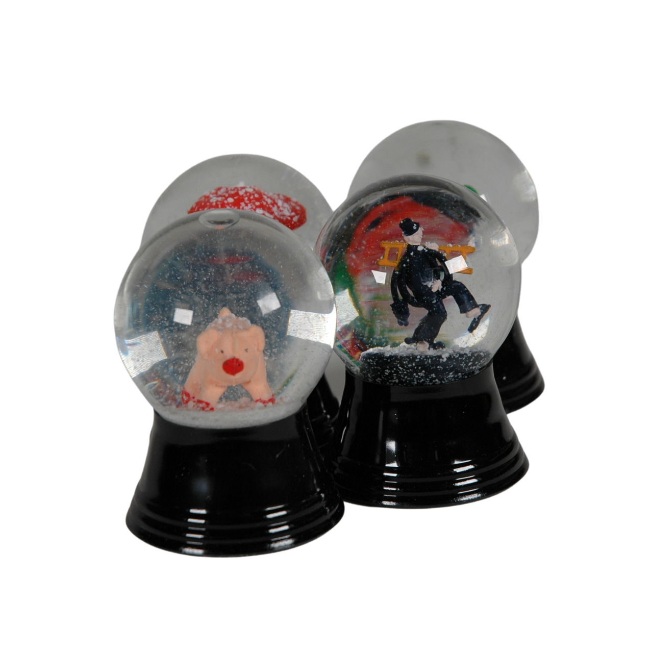 Schneekugel mit Glückbringer Pilz, Hufeisen, Käfer Höhe 6,5cm