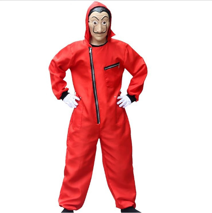 Roter Overall mit Kapuze und Maske M/L für Erwachsene