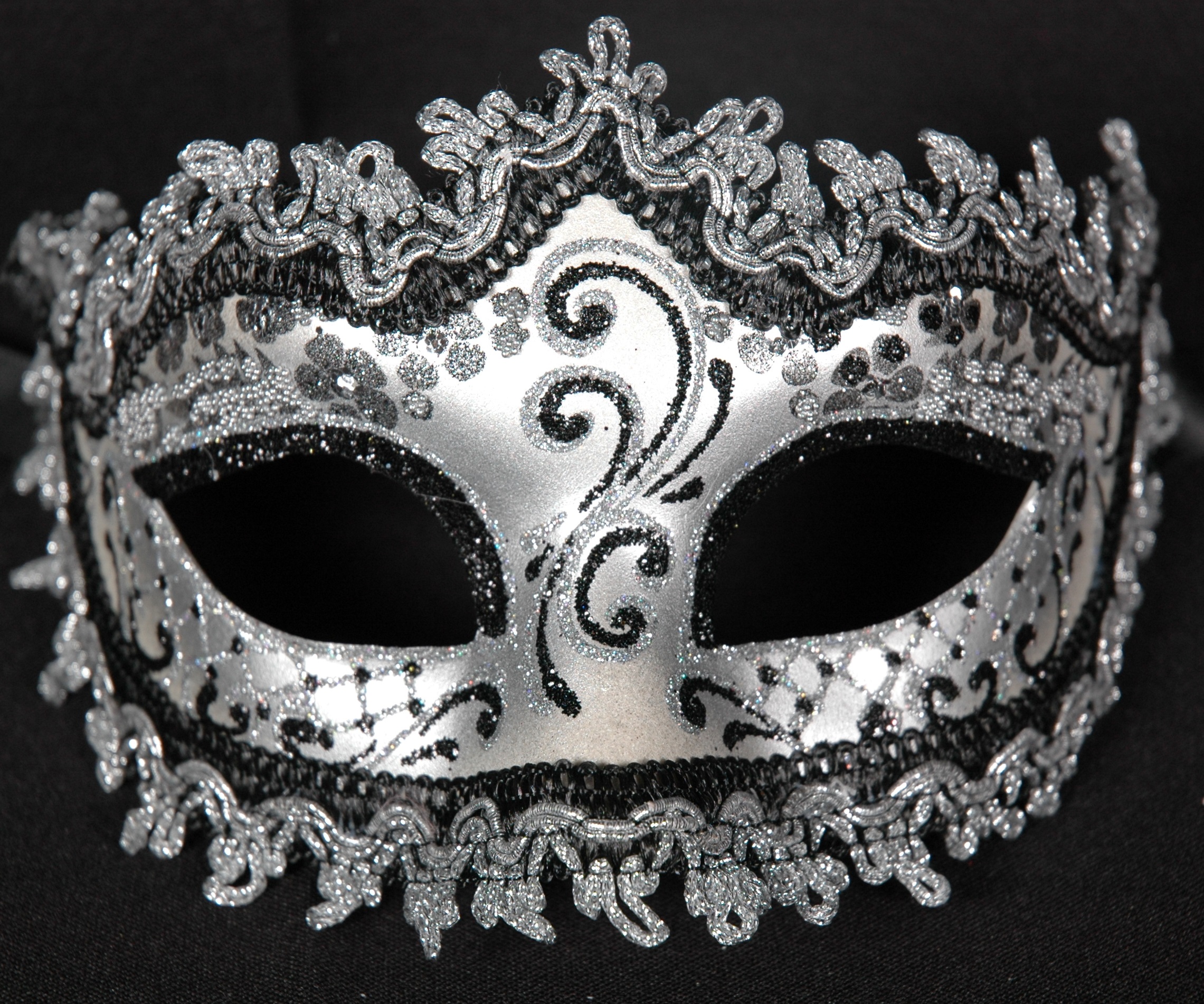 Venezianische Maske Columbine "Punta-Giada" schwarz-silber