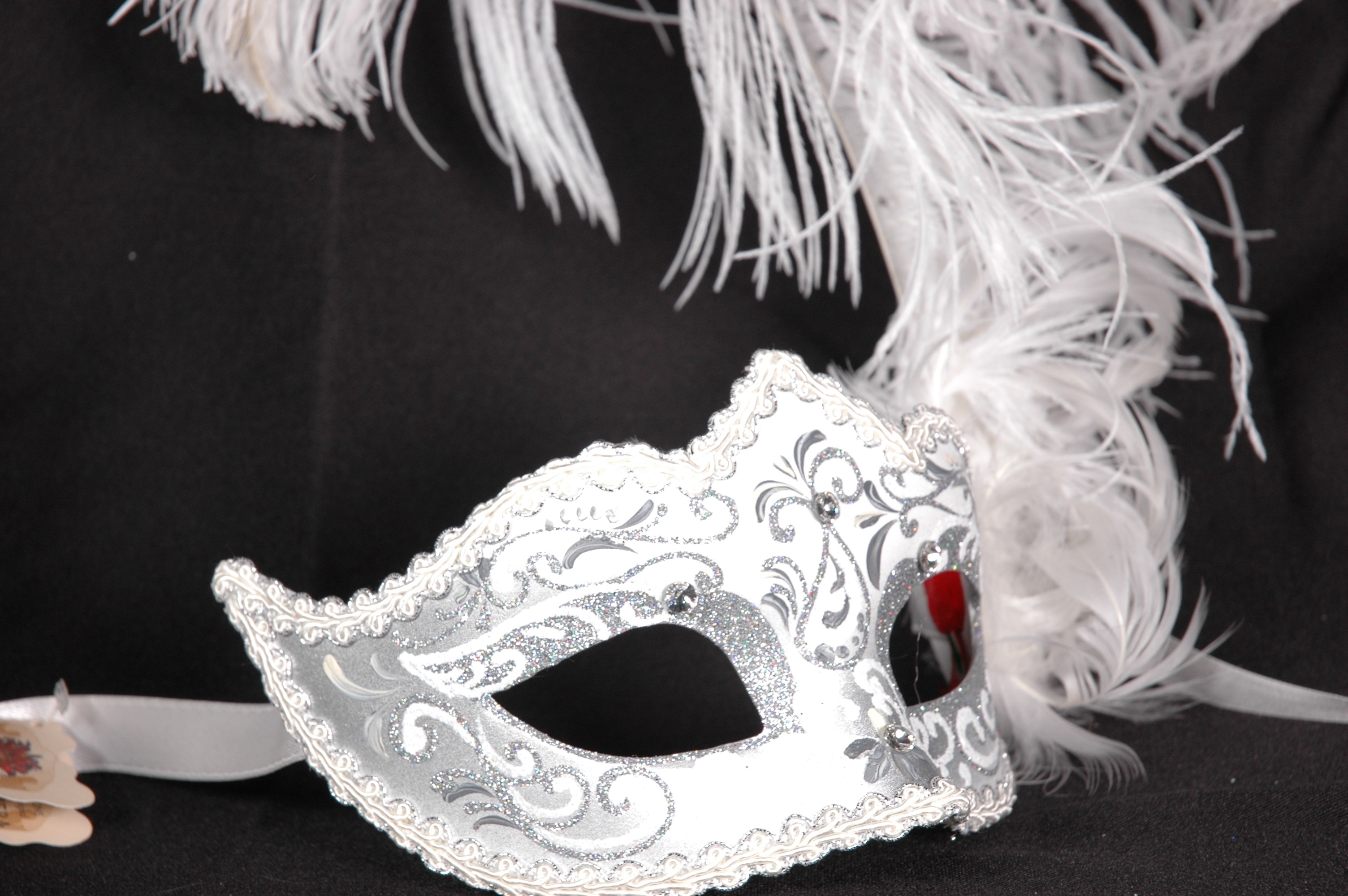 Venezianische Feder Maske Columbine Punta Ice weiß-silber