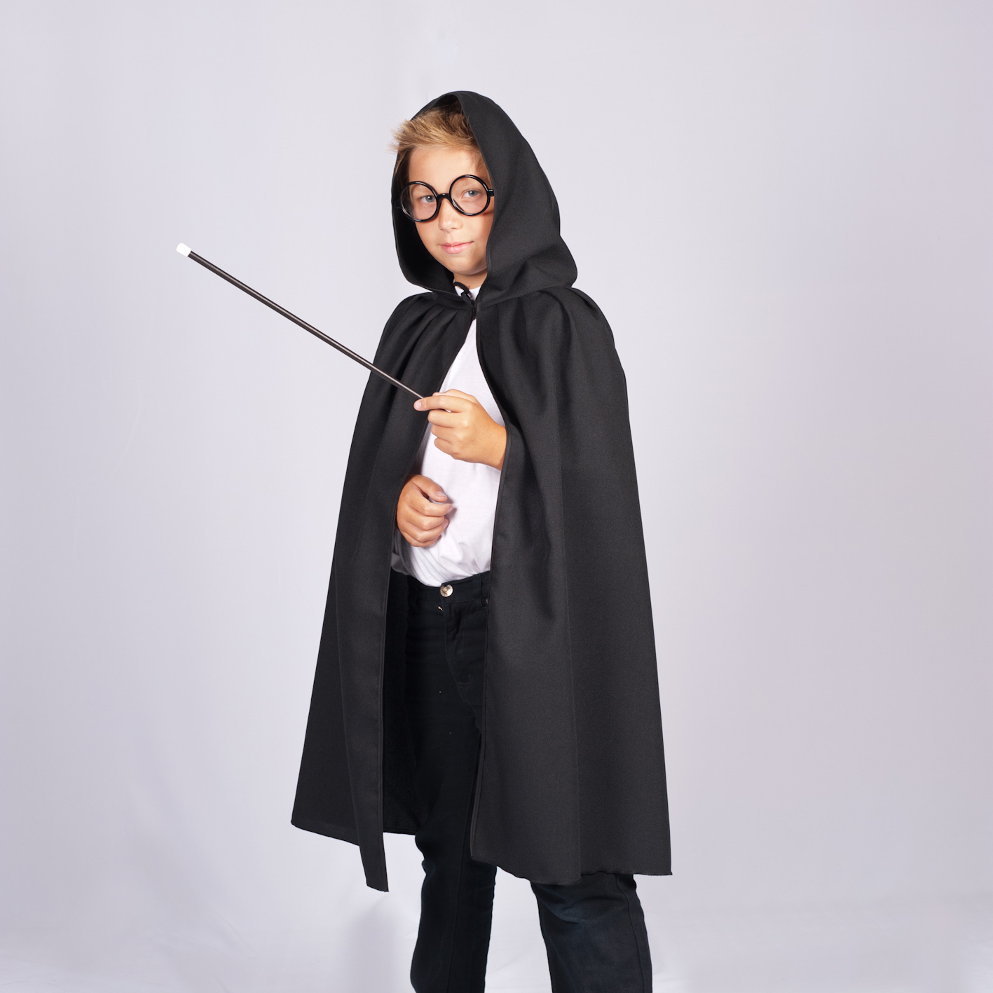 Umhang mit Kapuze schwarz MEDIUM für Kinder