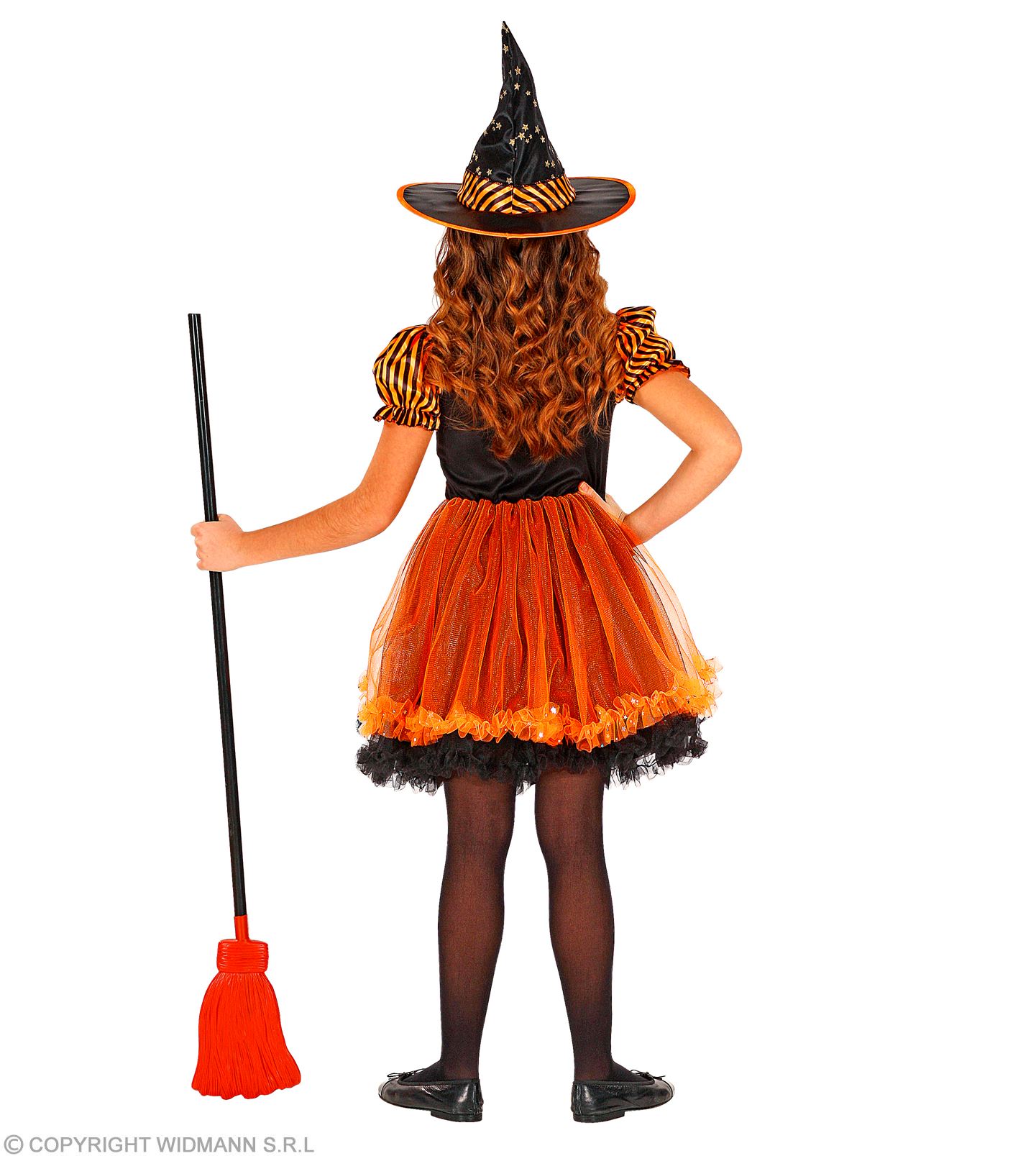 Hexen Kleid orange-schwarz Gr.140  Kleid mit Hut