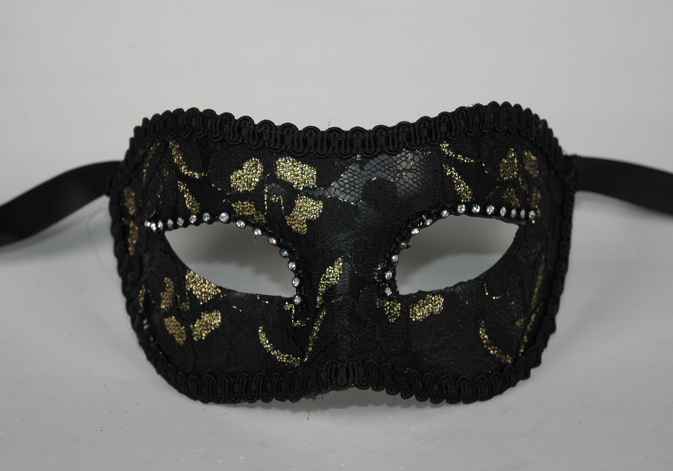 Venezianische Damen Maske Columbine schwarz-goldener Spitze