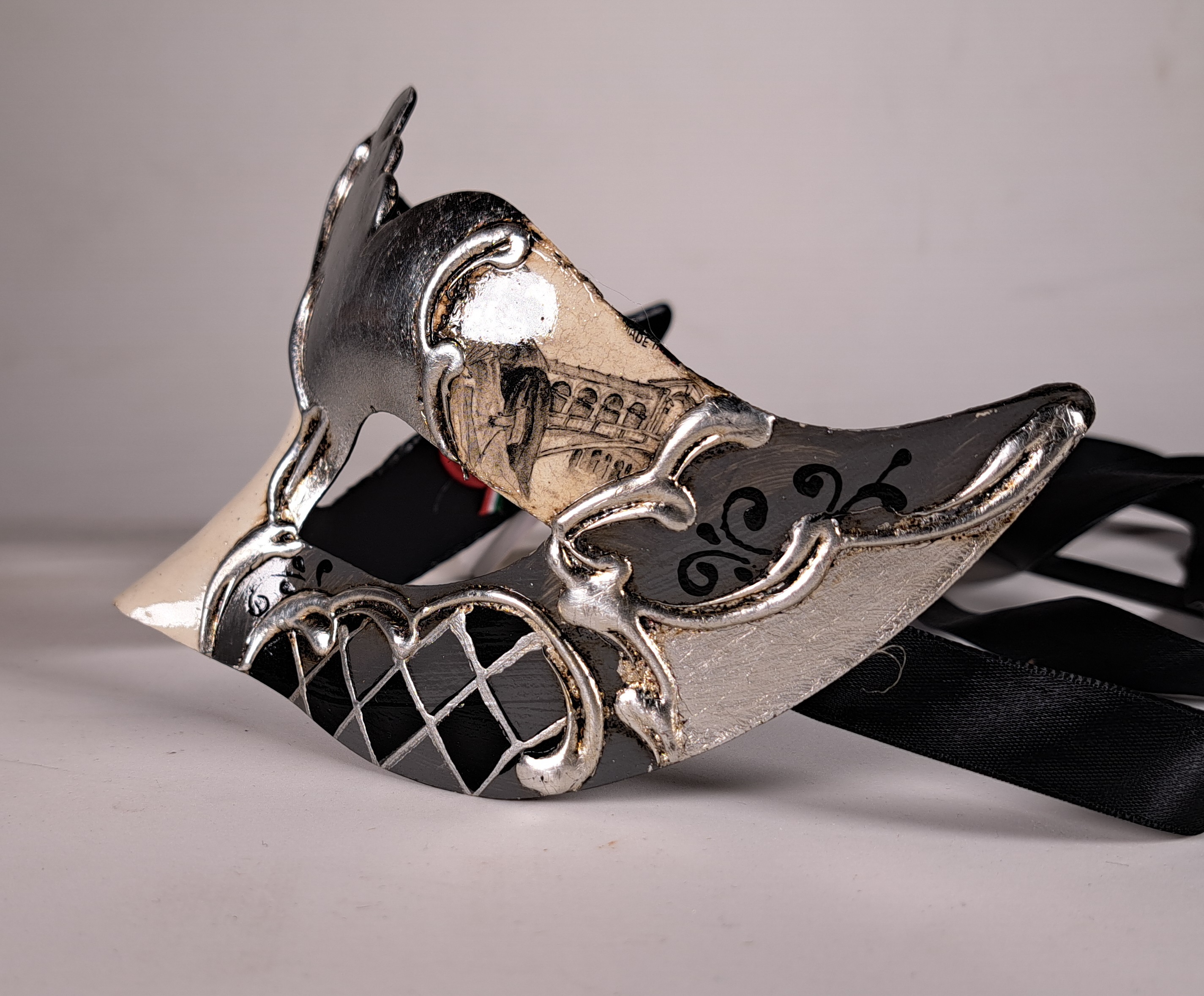 Venezianische Maske Columbine Punta VENEZIA silber-schwarz