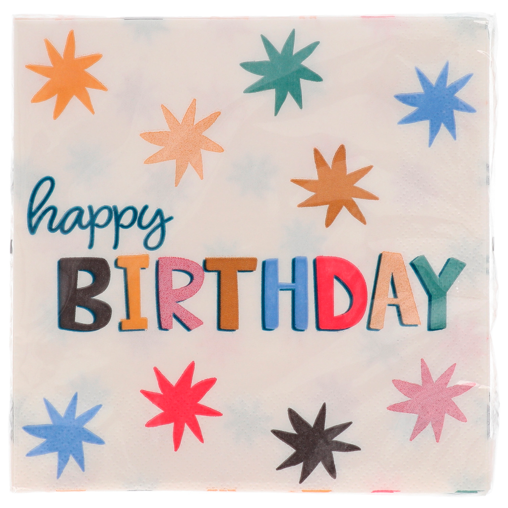 Happy Birthday Servietten mit bunten Sternen 22x22cm
