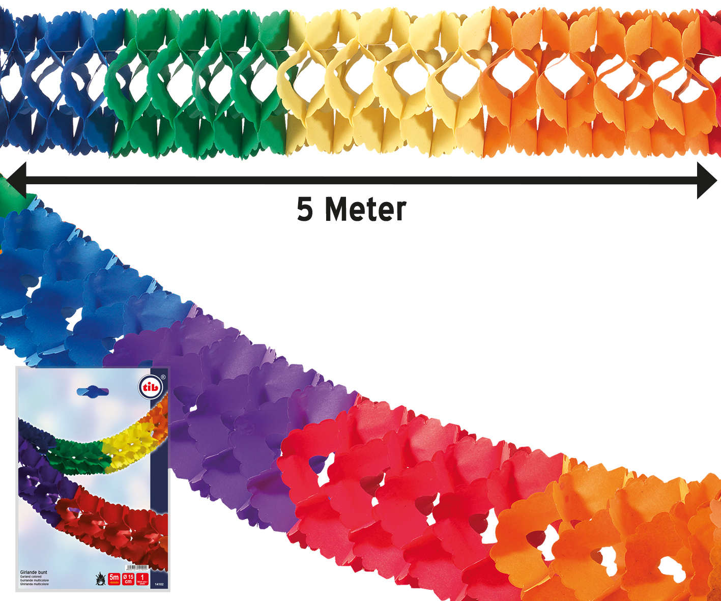 Papier Girlanden bunt 5m lang  D:15cm
