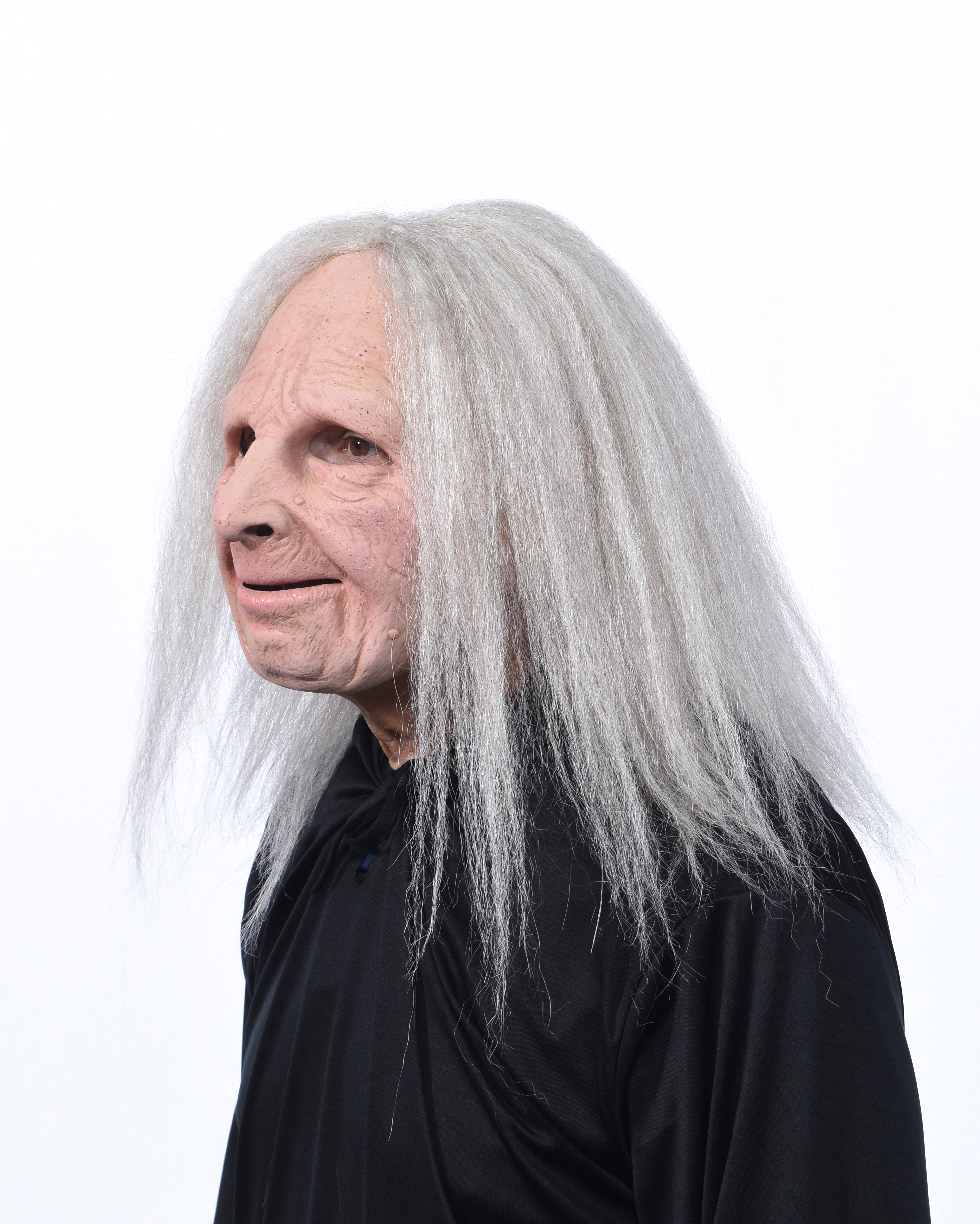 Tante Florence  Latex Maske mit langen grauen Haaren