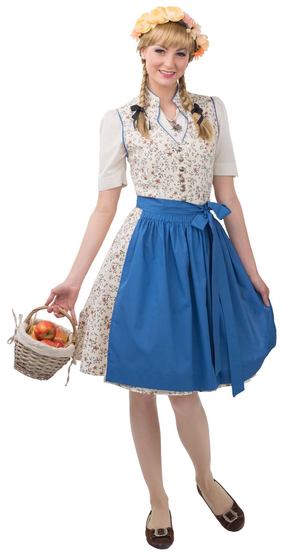Dirndl beige-blau Kleid, Bluse u.Schürze   Gr. 38