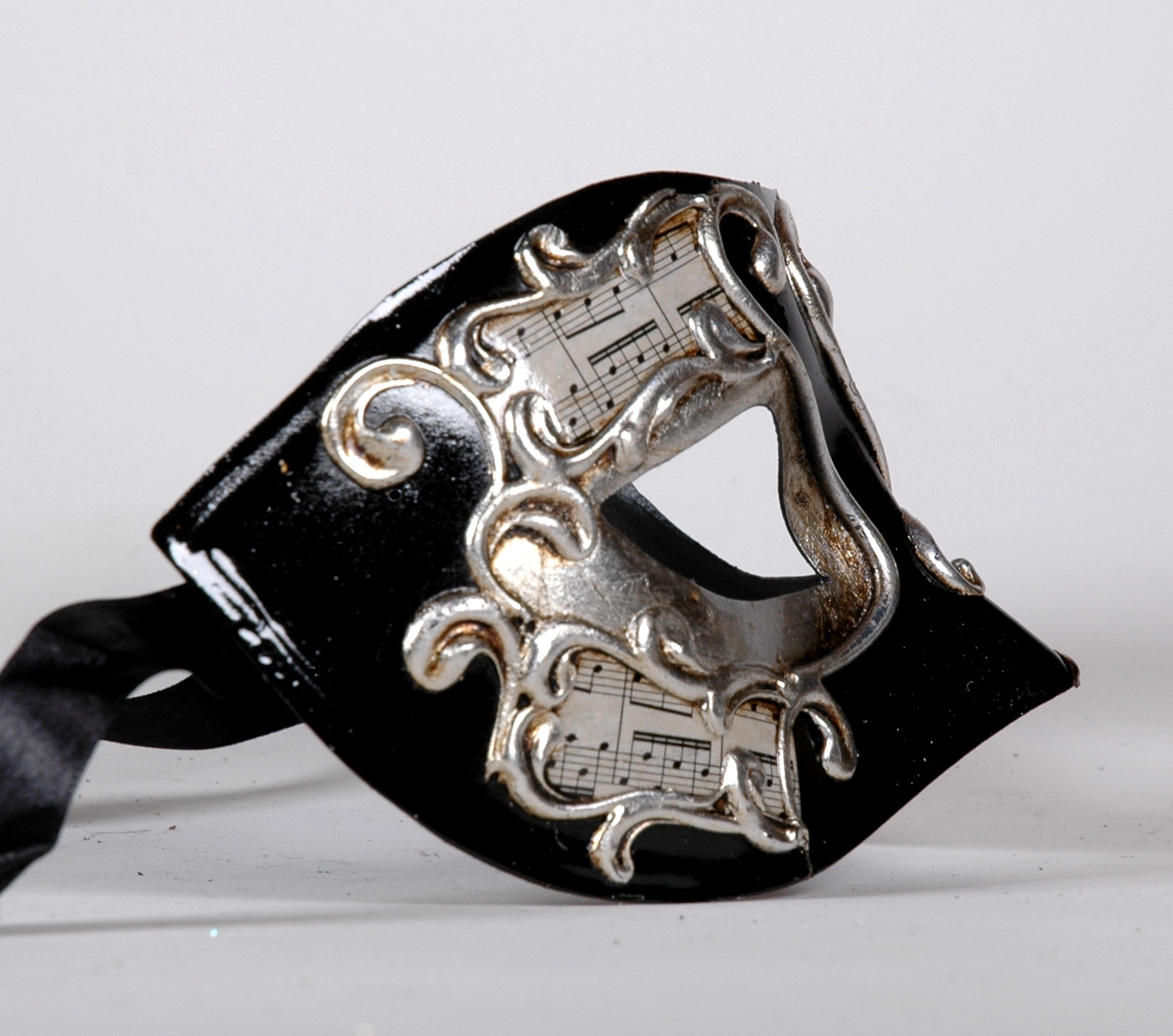 Venezianische Maske Columbine Musica silber-schwarz