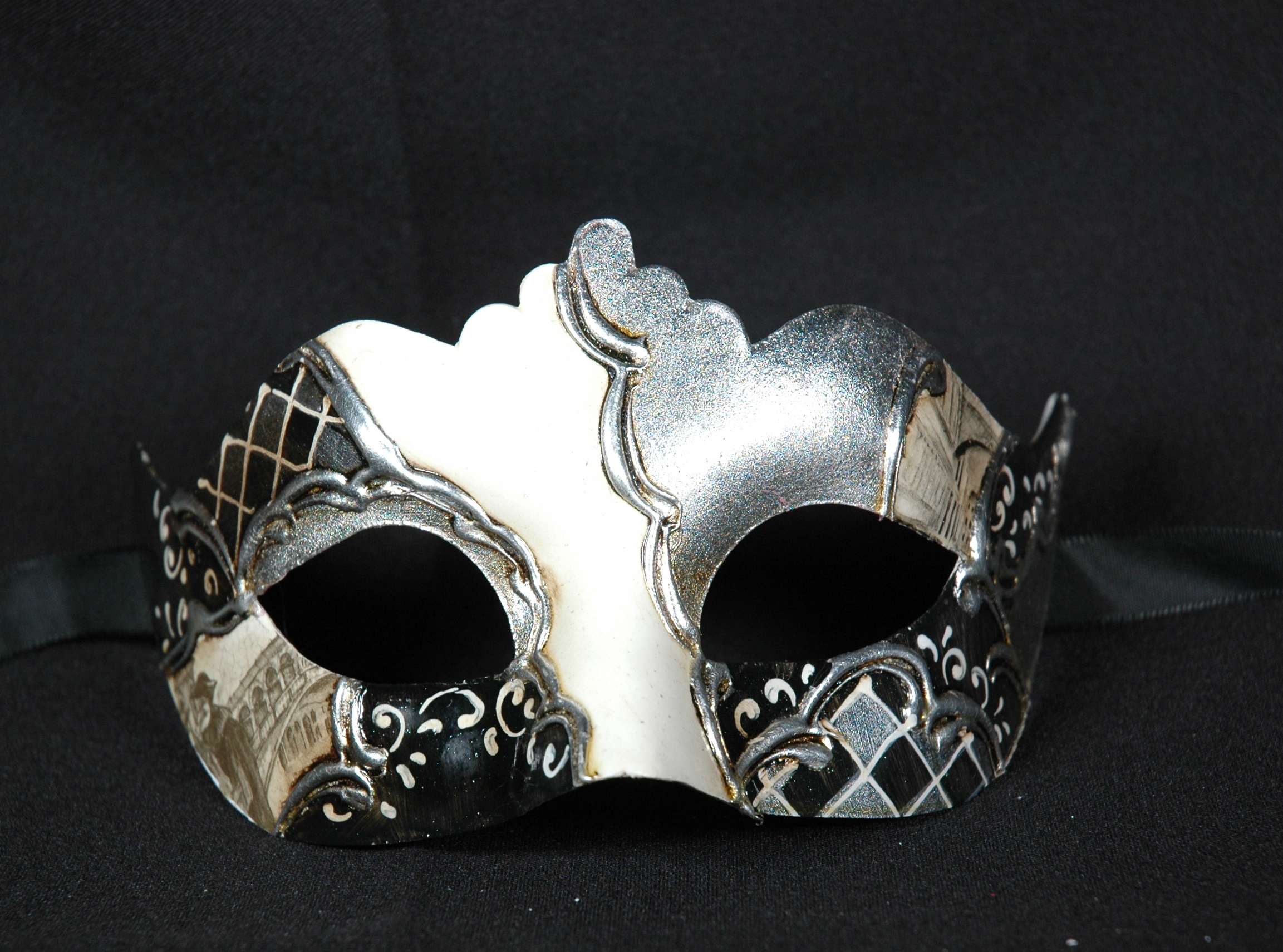 Venezianische Maske Columbine Punta VENEZIA silber-schwarz