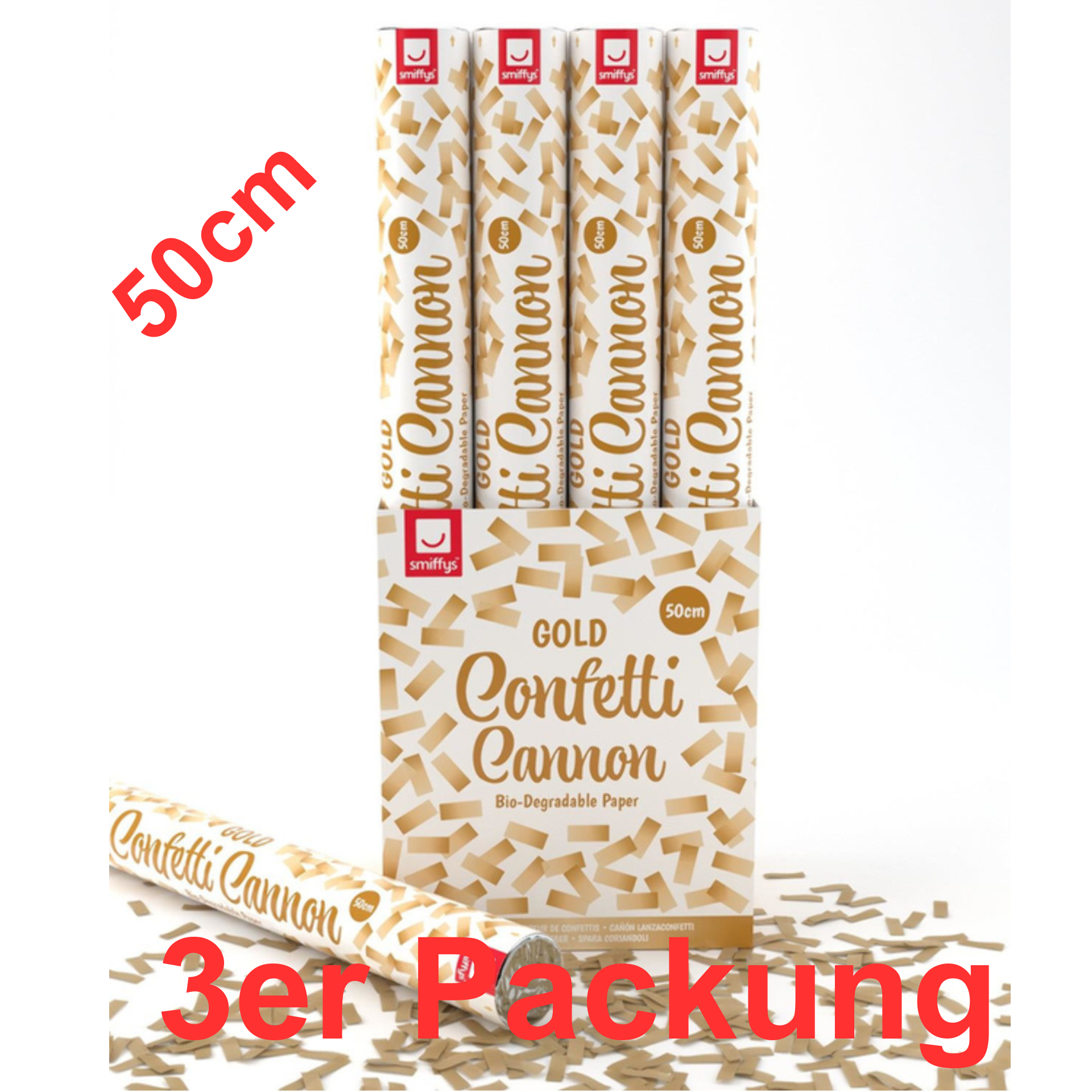 3er Packung Gold Konfetti Shooter 50cm bio abbaubares Papier