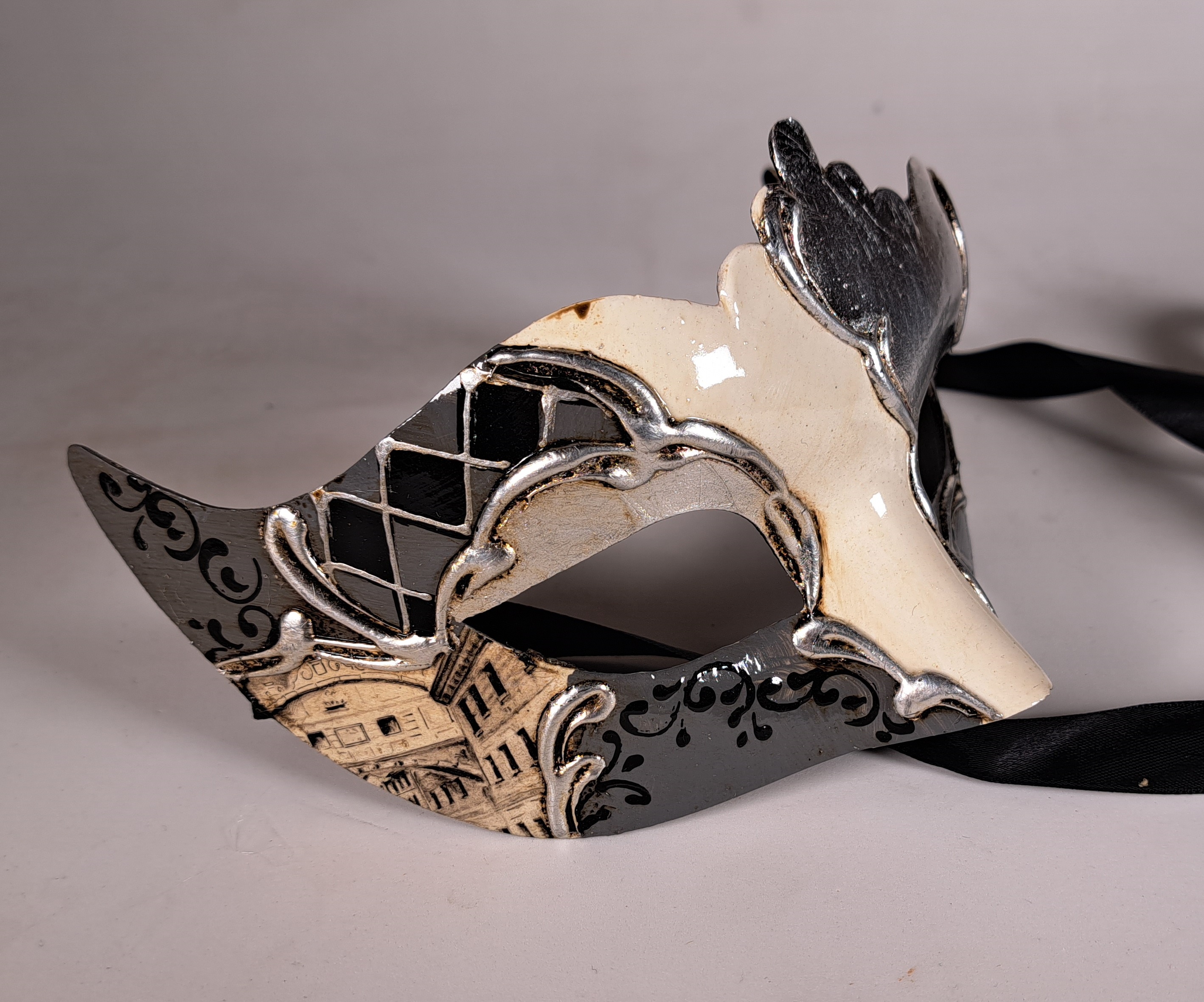 Venezianische Maske Columbine Punta VENEZIA silber-schwarz