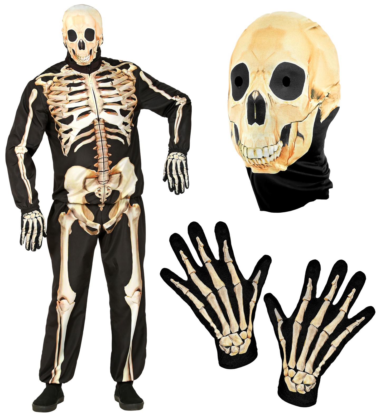 Skelett Kostüm  S  Oberteil,Hose,Maske,Handschuhe