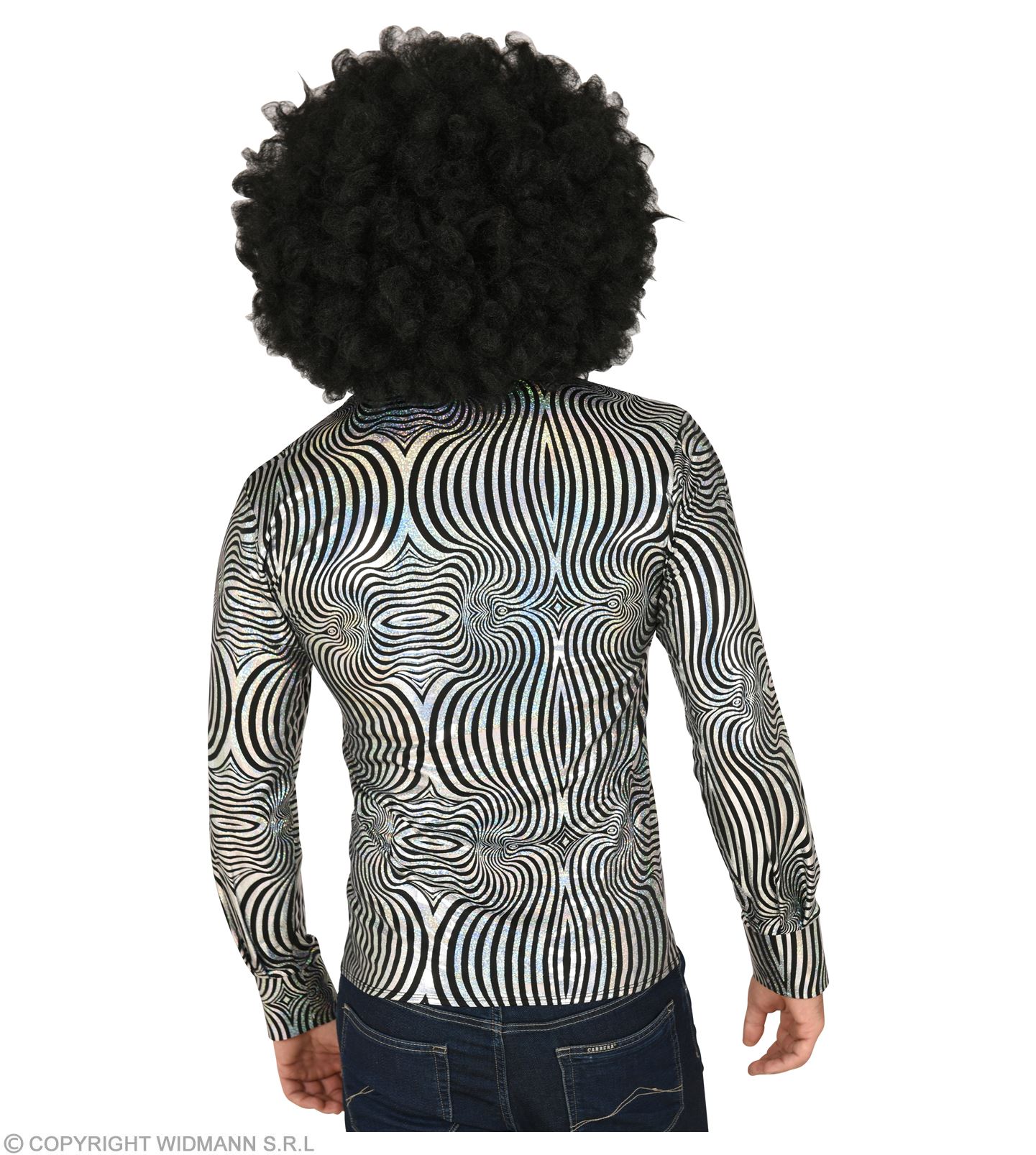 70er Disco Shirt  L/XL silber-schwarz